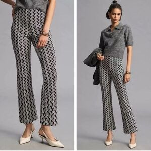 Anthropologie Maeve Nwot Margot Kick Flare Pants Black & White Print Size MP